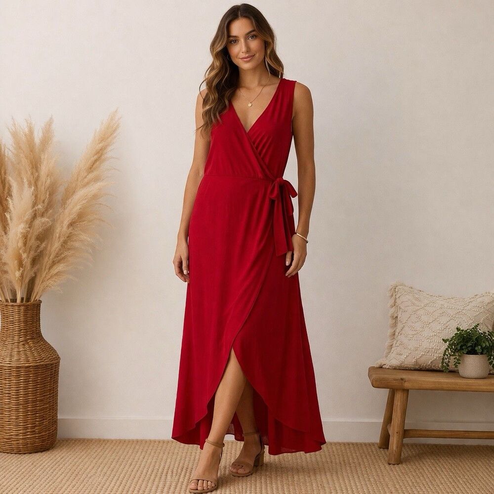 INC International Concepts NWT Faux Wrap Tulip Hem Maxi Dress Red Formal Sz 2X